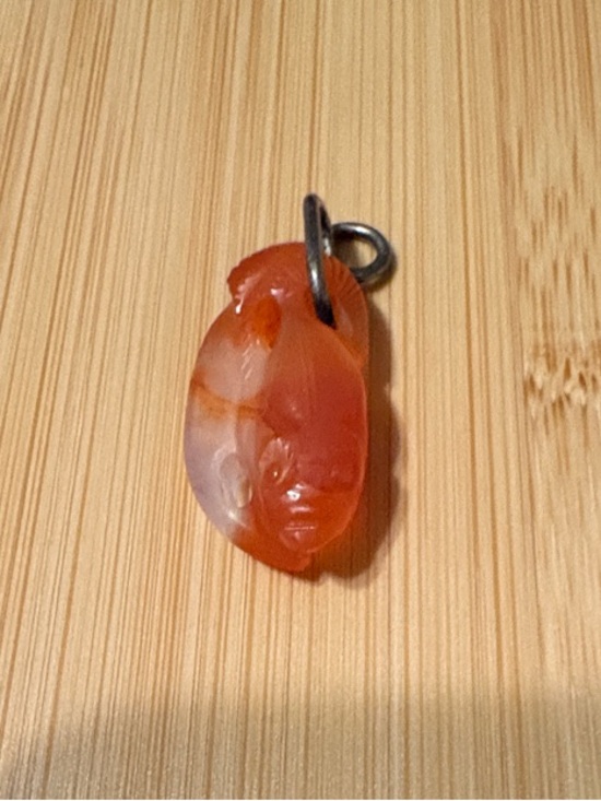 Hand Crafted Jewelry - Genuine Orange Red Agate Stone Goldfish Pendant Charm